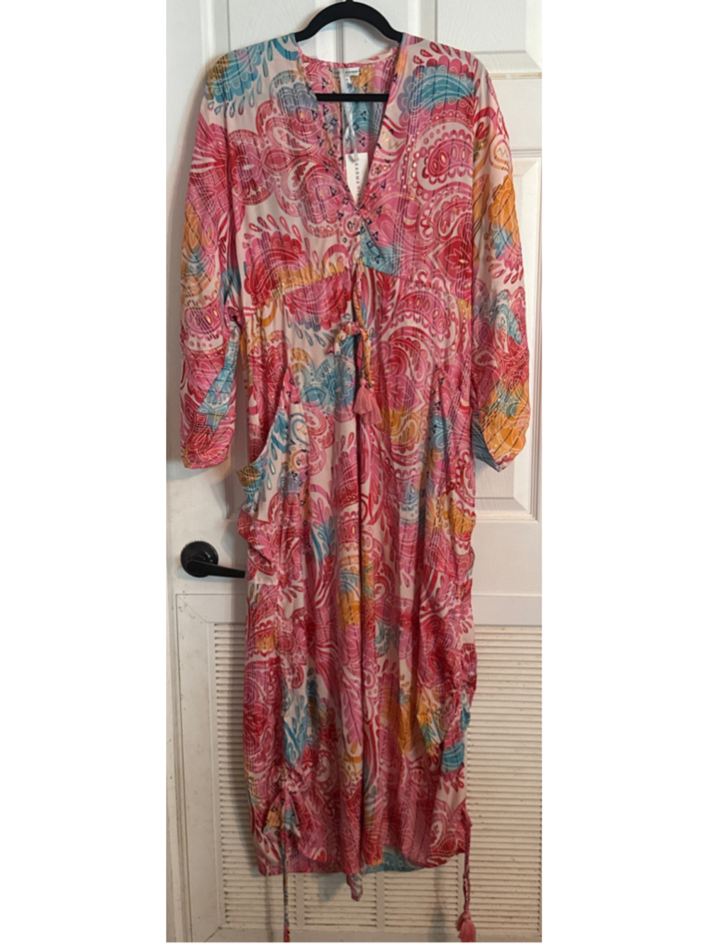 Karma Highway Maxi Dress Size OS Pink Blue Paisley Print - Picture 2 of 8